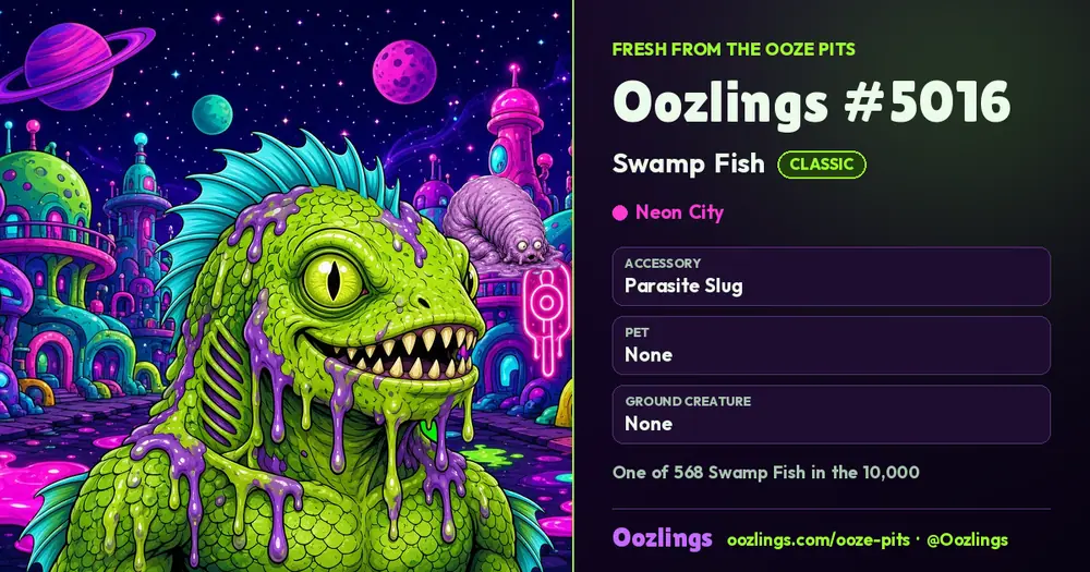 Oozlings #5016, a Classic Swamp Fish in Neon City