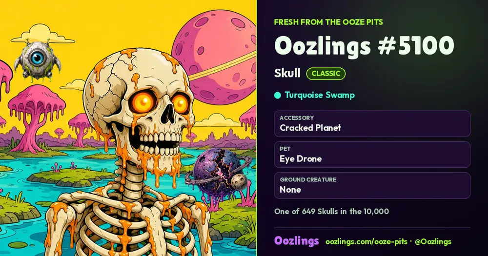 Oozlings #5100, a Classic Skull in Turquoise Swamp