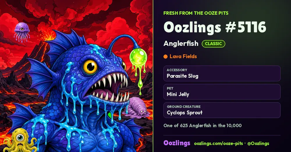 Oozlings #5116, a Classic Anglerfish in Lava Fields