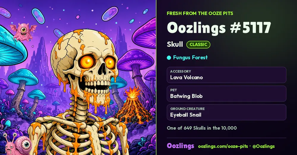 Oozlings #5117, a Classic Skull in Fungus Forest