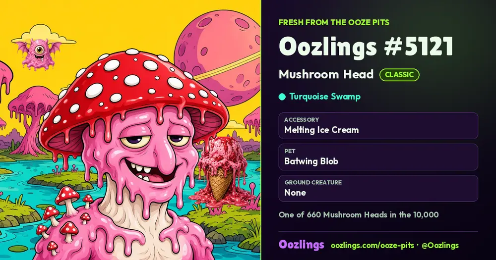 Oozlings #5121, a Classic Mushroom Head in Turquoise Swamp