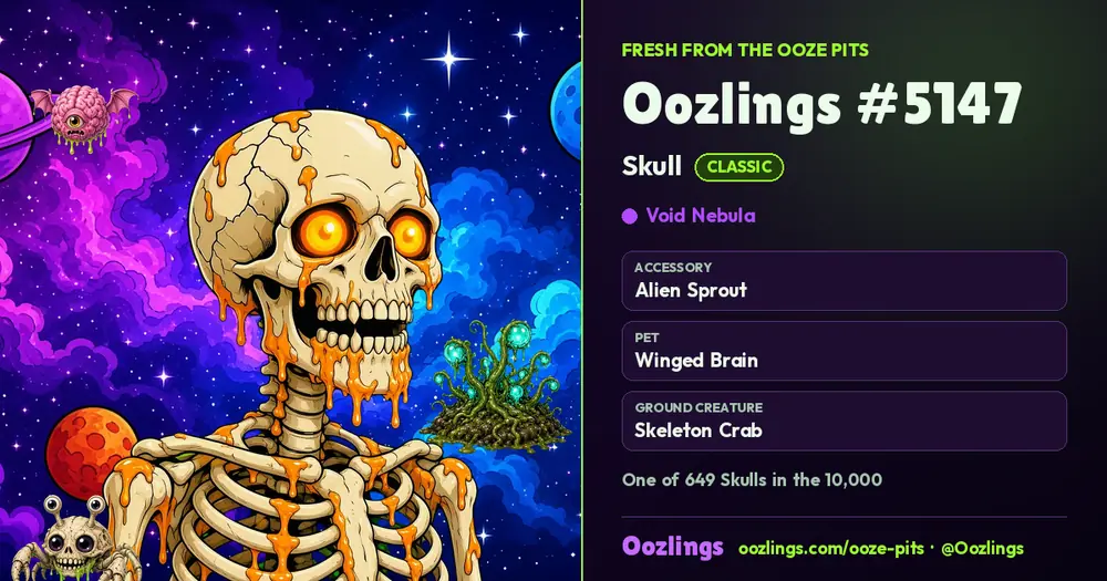 Oozlings #5147, a Classic Skull in Void Nebula