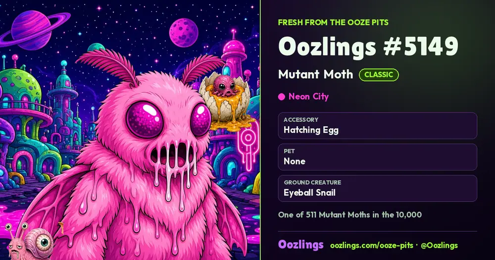 Oozlings #5149, a Classic Mutant Moth in Neon City