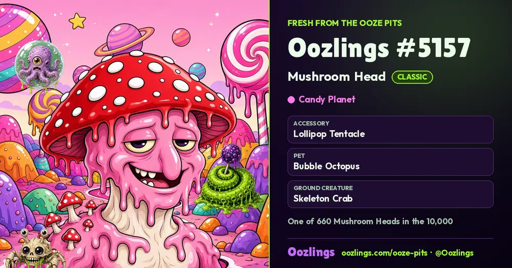 Oozlings #5157, a Classic Mushroom Head in Candy Planet