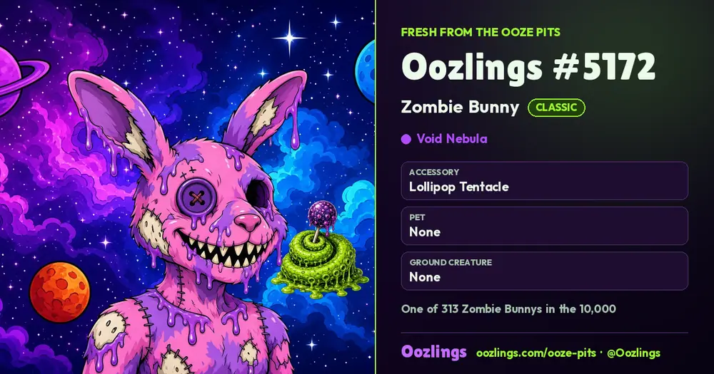 Oozlings #5172, a Classic Zombie Bunny in Void Nebula