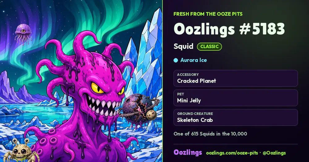 Oozlings #5183, a Classic Squid in Aurora Ice