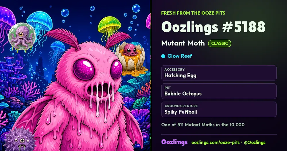 Oozlings #5188, a Classic Mutant Moth in Glow Reef