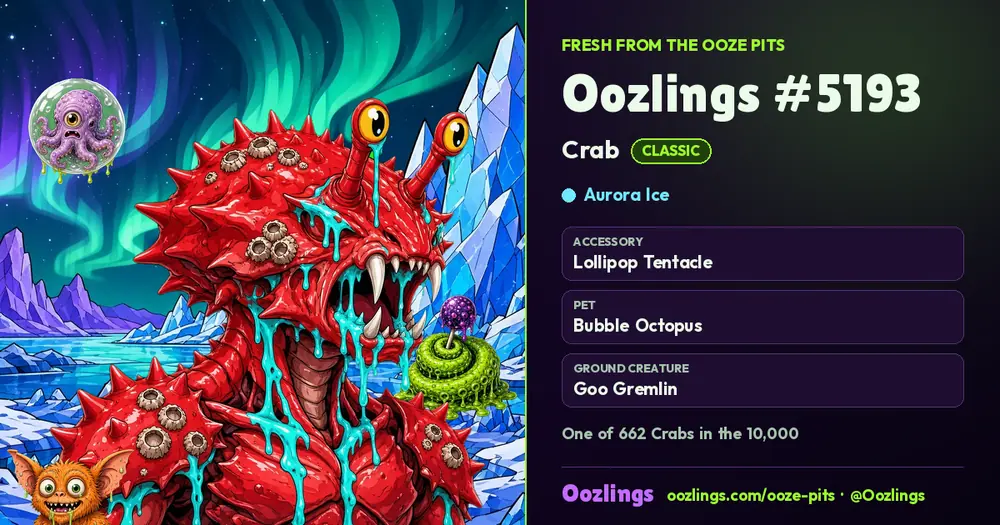 Oozlings #5193, a Classic Crab in Aurora Ice