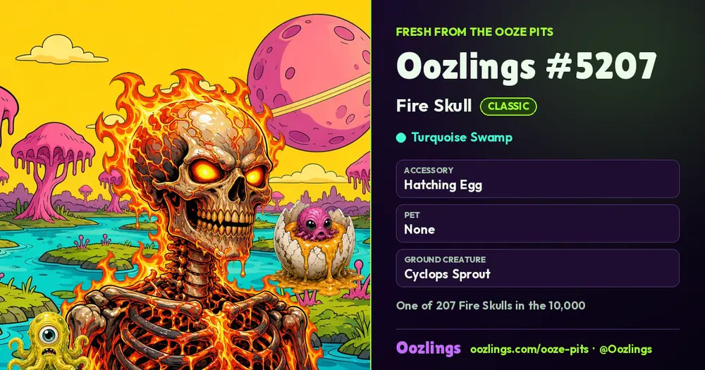 Oozlings #5207, a Classic Fire Skull in Turquoise Swamp