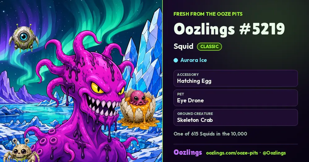 Oozlings #5219, a Classic Squid in Aurora Ice