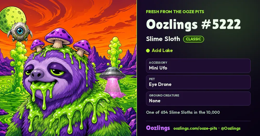 Oozlings #5222, a Classic Slime Sloth in Acid Lake