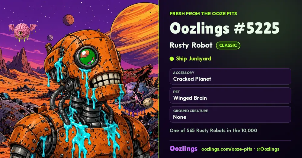 Oozlings #5225, a Classic Rusty Robot in Ship Junkyard