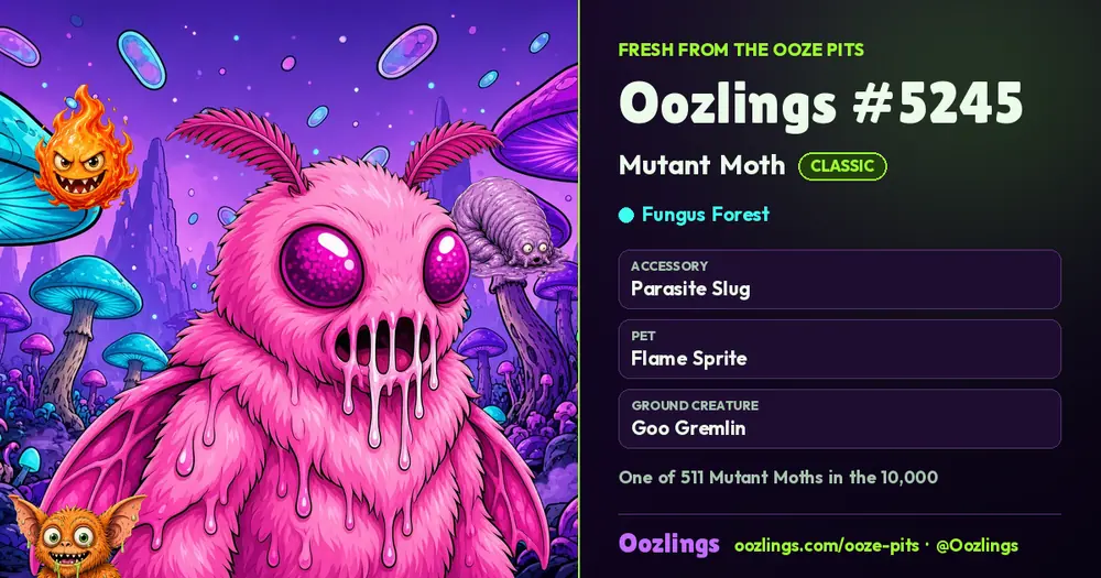 Oozlings #5245, a Classic Mutant Moth in Fungus Forest