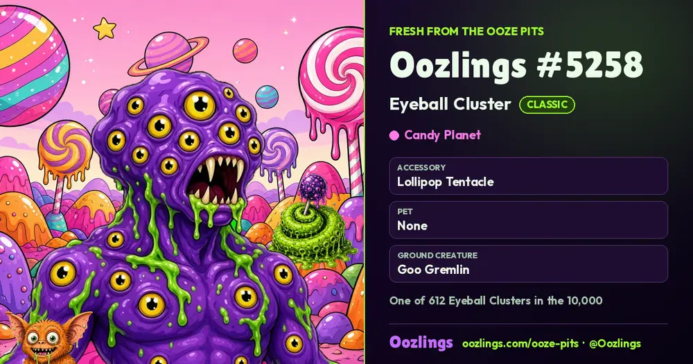 Oozlings #5258, a Classic Eyeball Cluster in Candy Planet