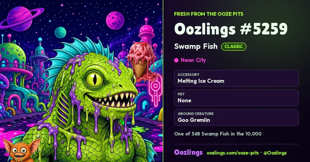 Oozlings #5259, a Classic Swamp Fish in Neon City
