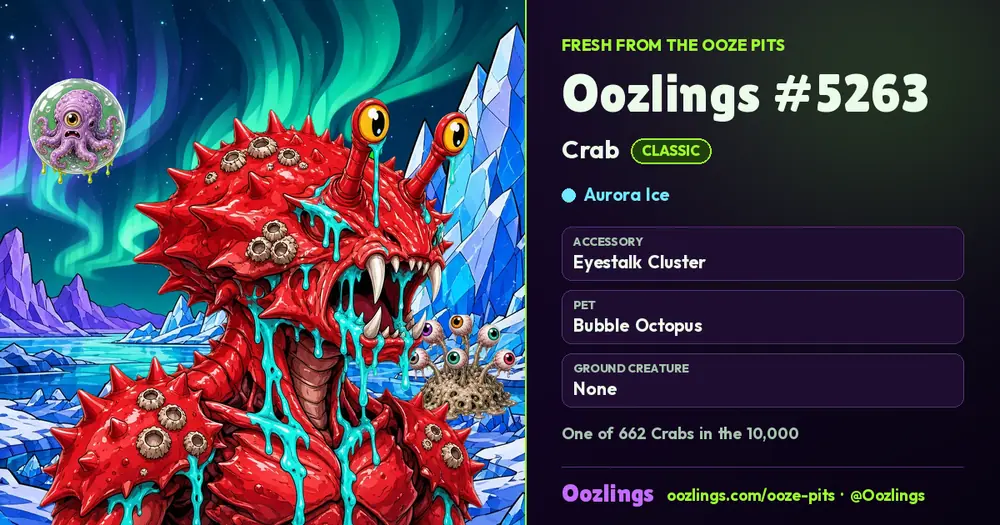 Oozlings #5263, a Classic Crab in Aurora Ice