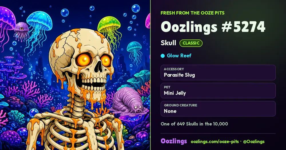 Oozlings #5274, a Classic Skull in Glow Reef