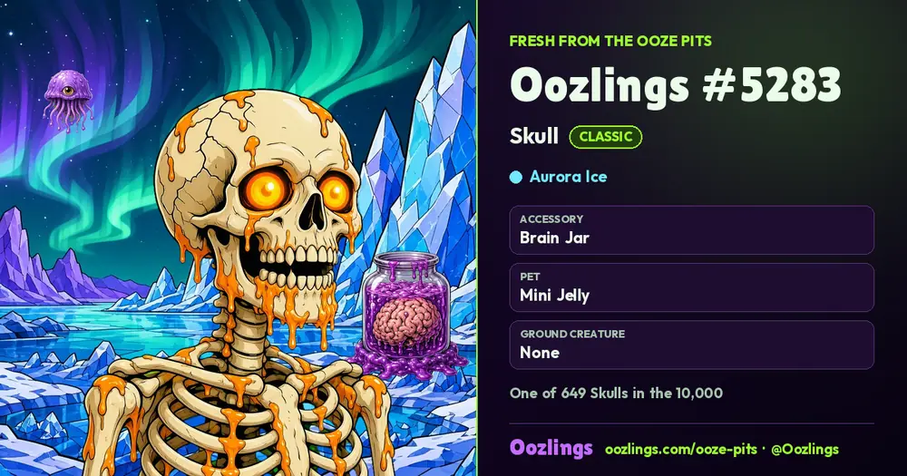 Oozlings #5283, a Classic Skull in Aurora Ice