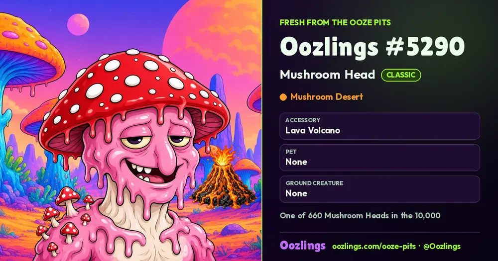Oozlings #5290, a Classic Mushroom Head in Mushroom Desert