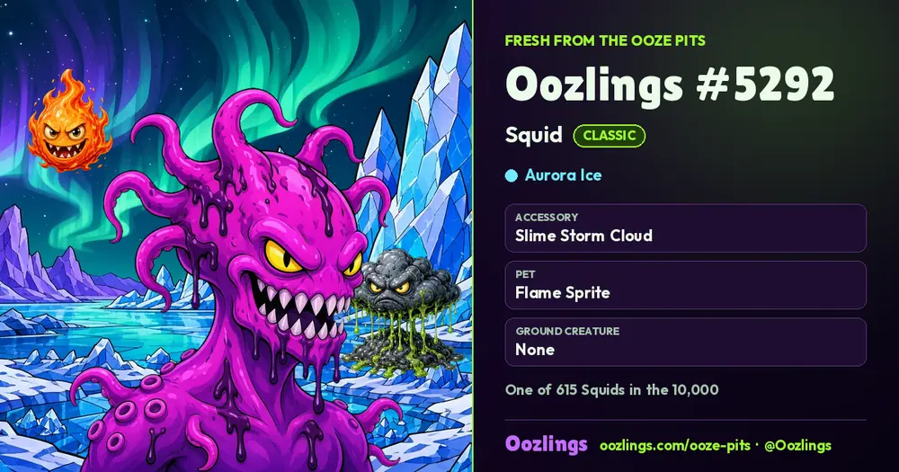 Oozlings #5292, a Classic Squid in Aurora Ice