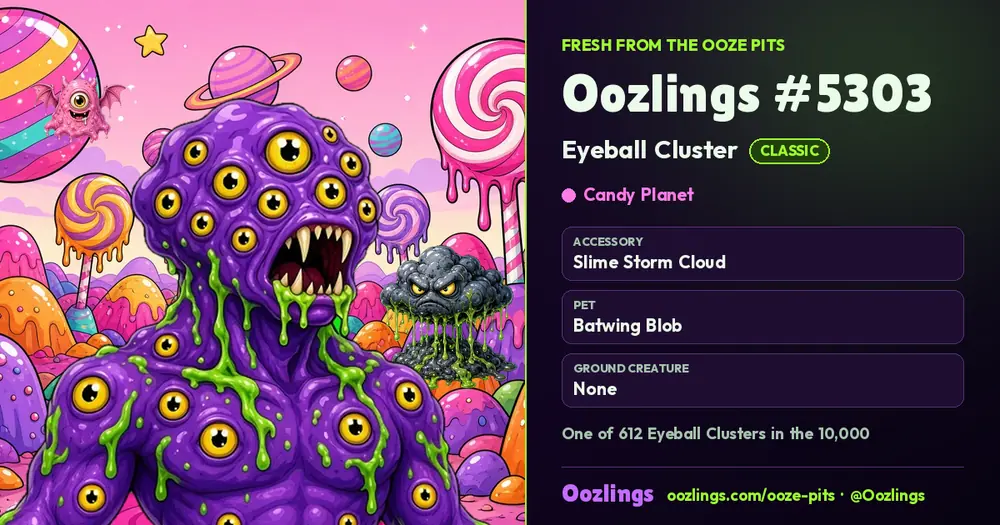 Oozlings #5303, a Classic Eyeball Cluster in Candy Planet