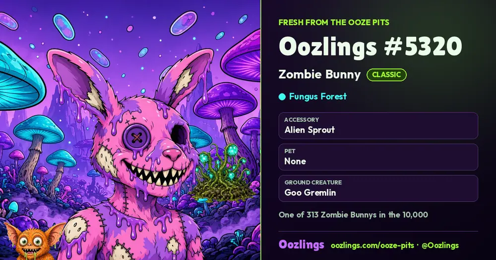 Oozlings #5320, a Classic Zombie Bunny in Fungus Forest