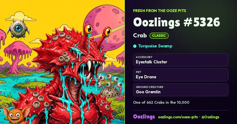 Oozlings #5326, a Classic Crab in Turquoise Swamp