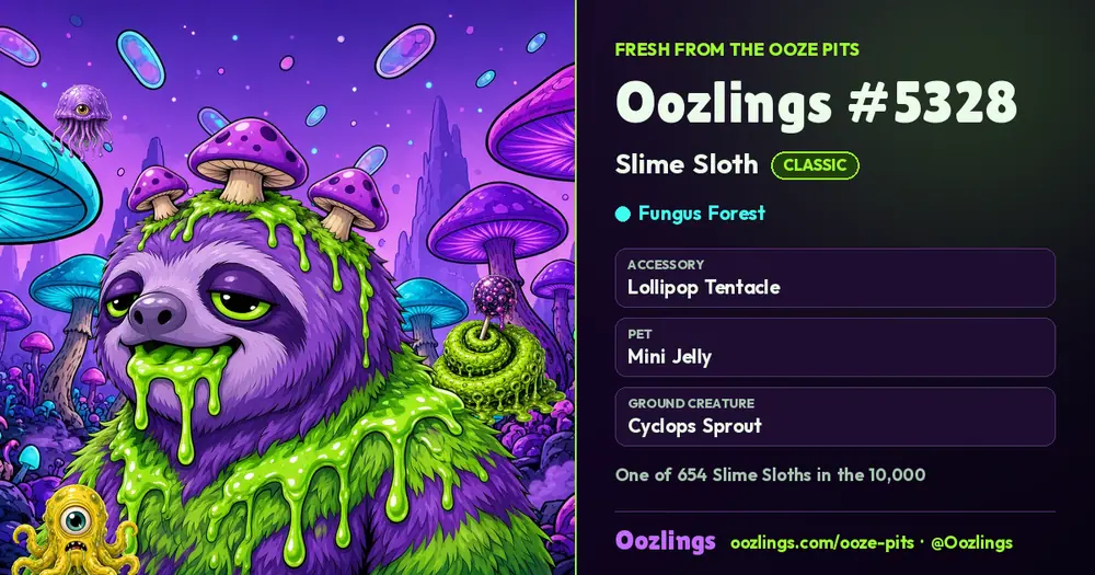 Oozlings #5328, a Classic Slime Sloth in Fungus Forest