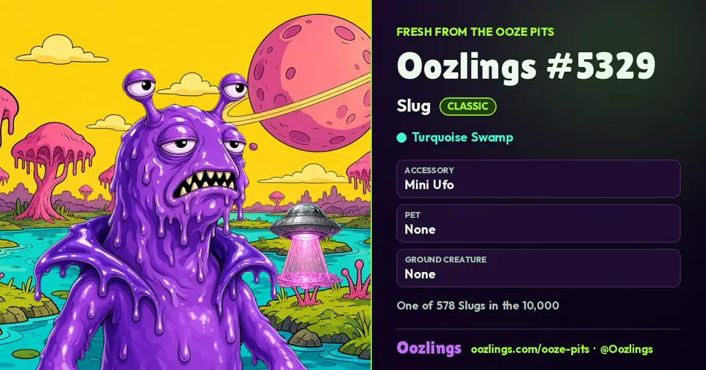 Oozlings #5329, a Classic Slug in Turquoise Swamp