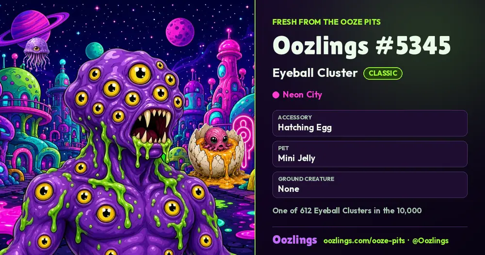 Oozlings #5345, a Classic Eyeball Cluster in Neon City