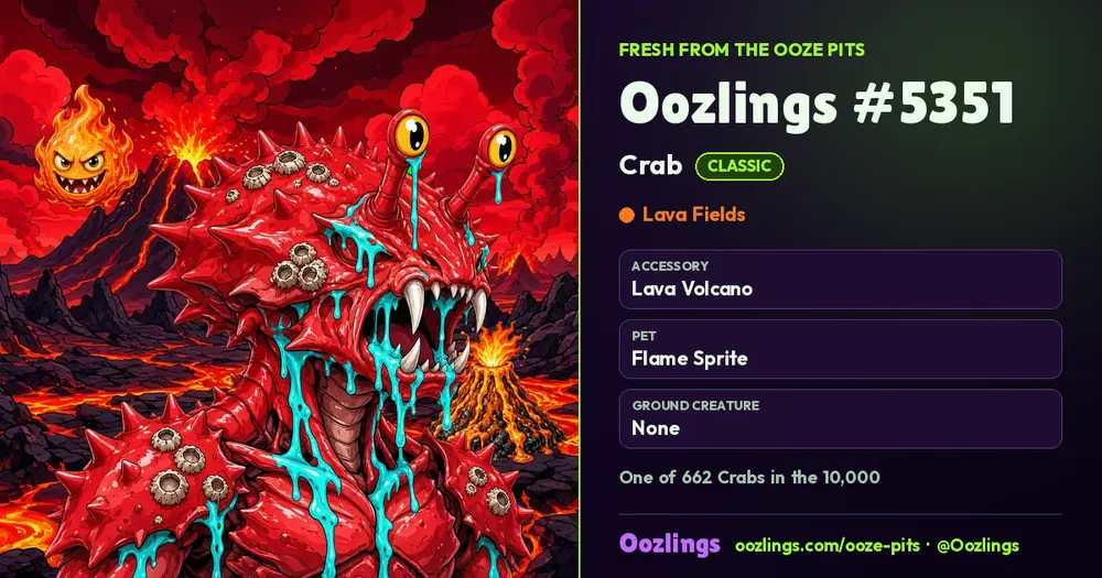 Oozlings #5351, a Classic Crab in Lava Fields