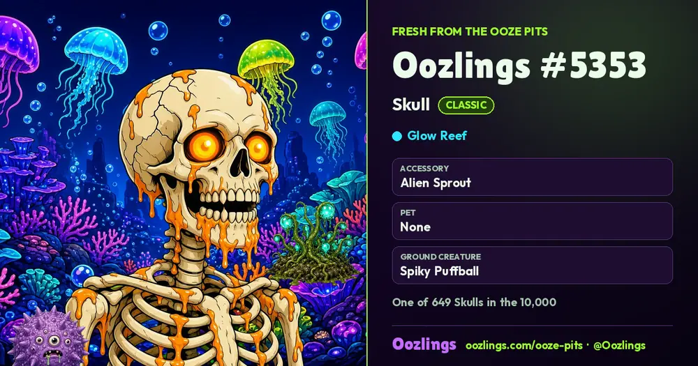 Oozlings #5353, a Classic Skull in Glow Reef
