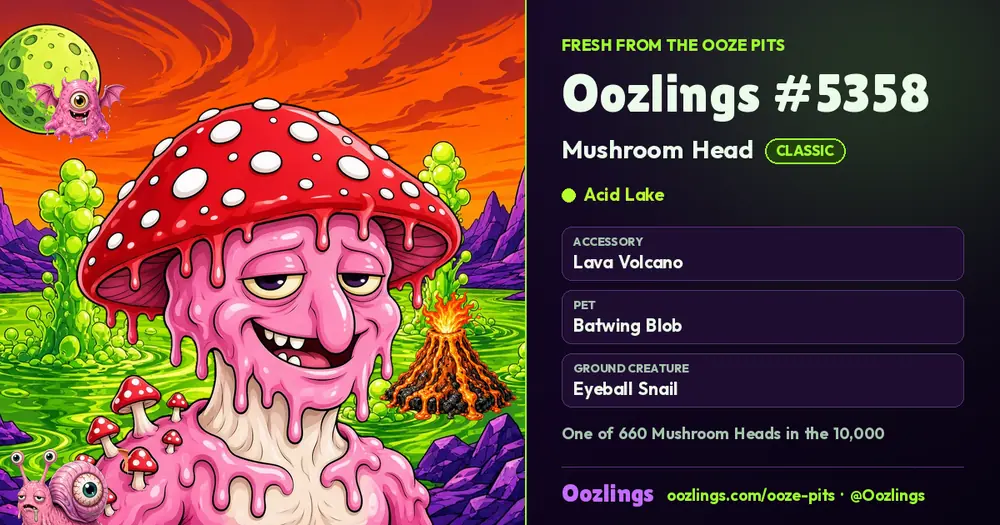 Oozlings #5358, a Classic Mushroom Head in Acid Lake