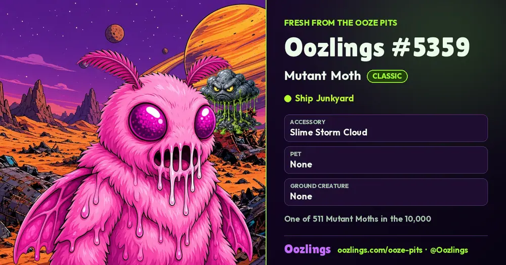 Oozlings #5359, a Classic Mutant Moth in Ship Junkyard