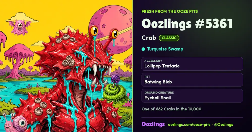 Oozlings #5361, a Classic Crab in Turquoise Swamp