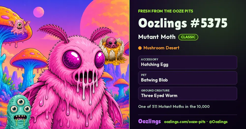 Oozlings #5375, a Classic Mutant Moth in Mushroom Desert