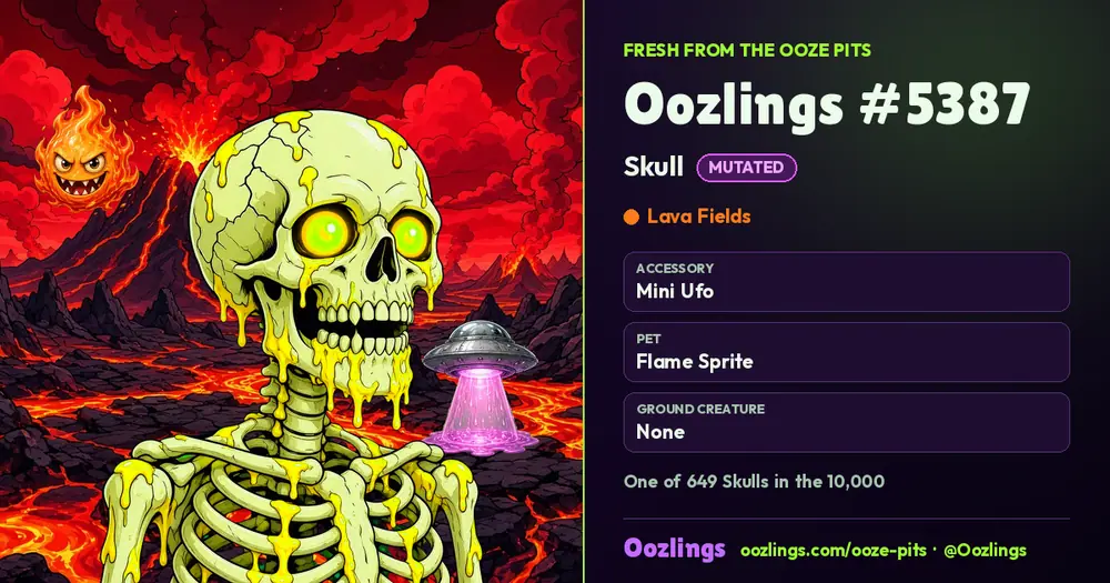 Oozlings #5387, a Mutated Skull in Lava Fields