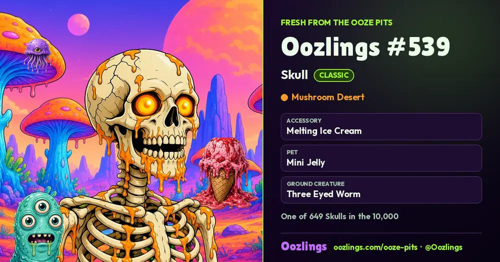 Oozlings #539, a Classic Skull in Mushroom Desert