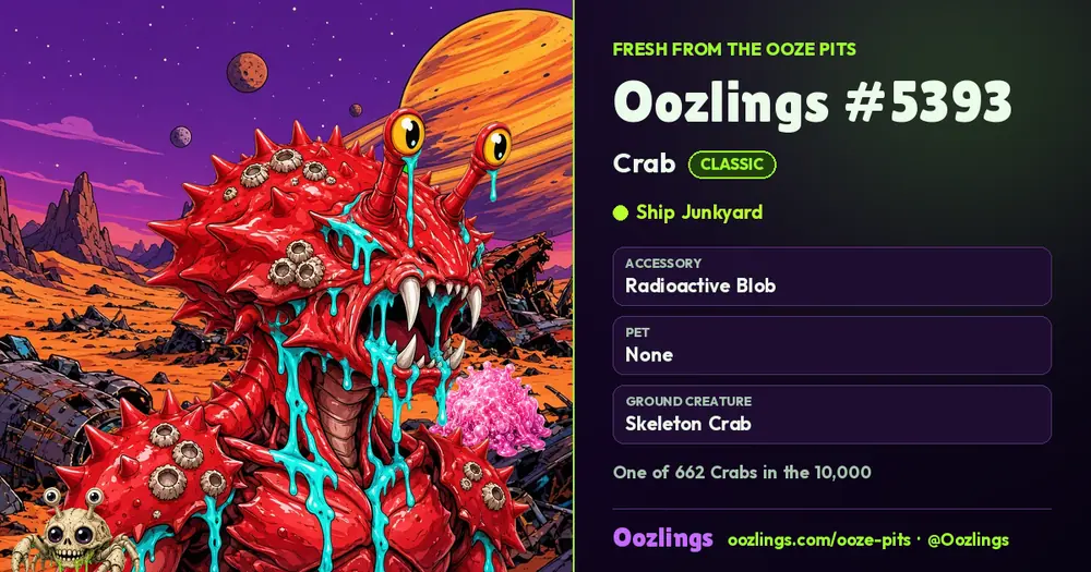 Oozlings #5393, a Classic Crab in Ship Junkyard