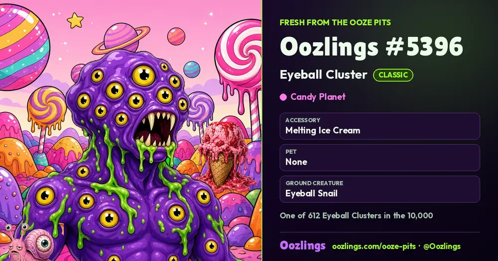 Oozlings #5396, a Classic Eyeball Cluster in Candy Planet