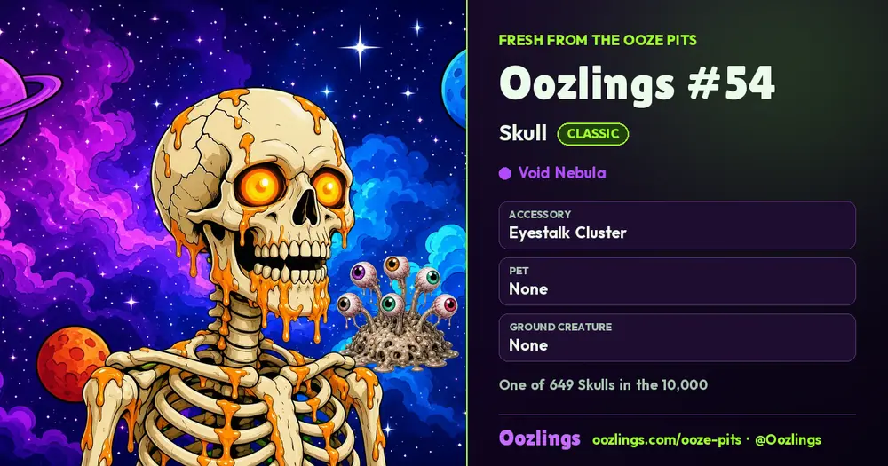 Oozlings #54, a Classic Skull in Void Nebula