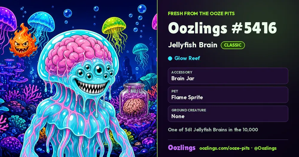 Oozlings #5416, a Classic Jellyfish Brain in Glow Reef
