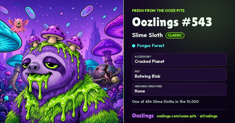 Oozlings #543, a Classic Slime Sloth in Fungus Forest