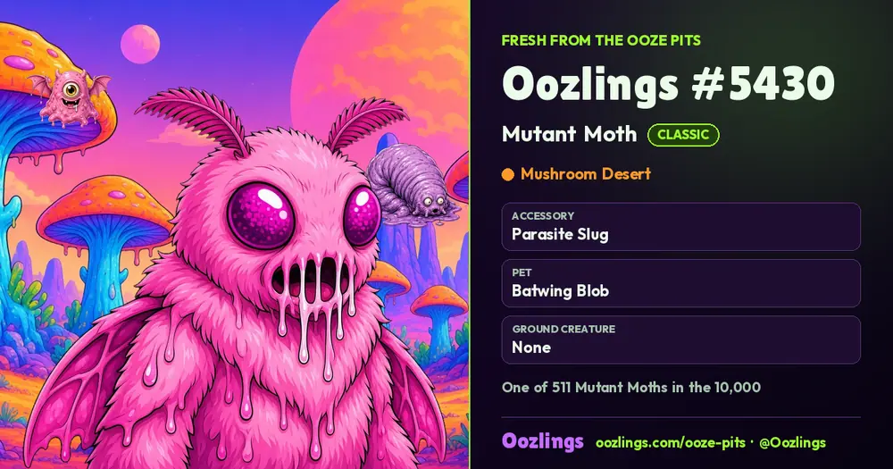 Oozlings #5430, a Classic Mutant Moth in Mushroom Desert