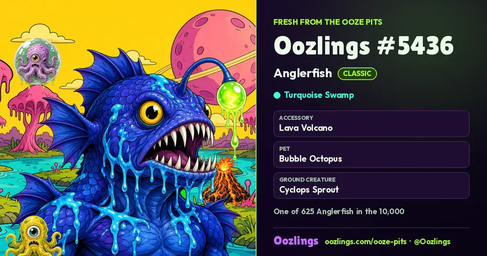 Oozlings #5436, a Classic Anglerfish in Turquoise Swamp