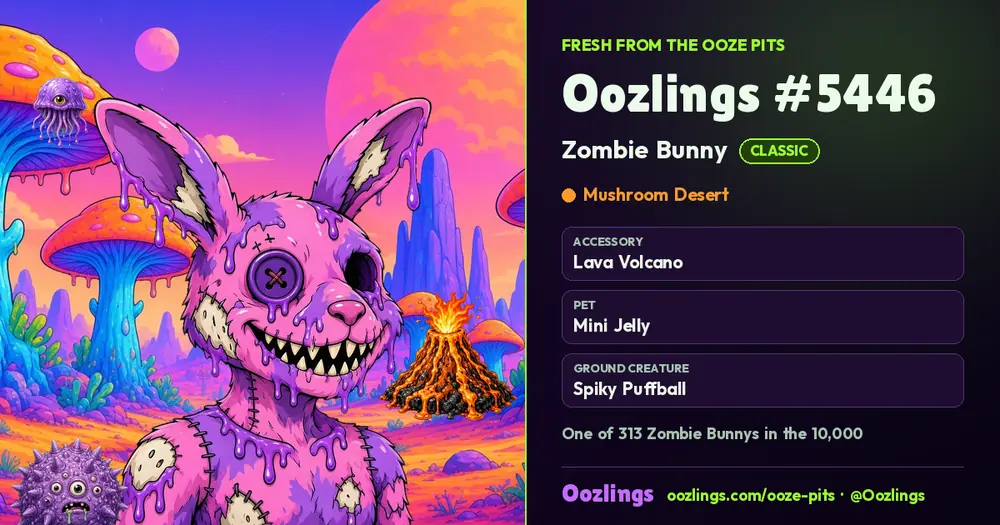 Oozlings #5446, a Classic Zombie Bunny in Mushroom Desert