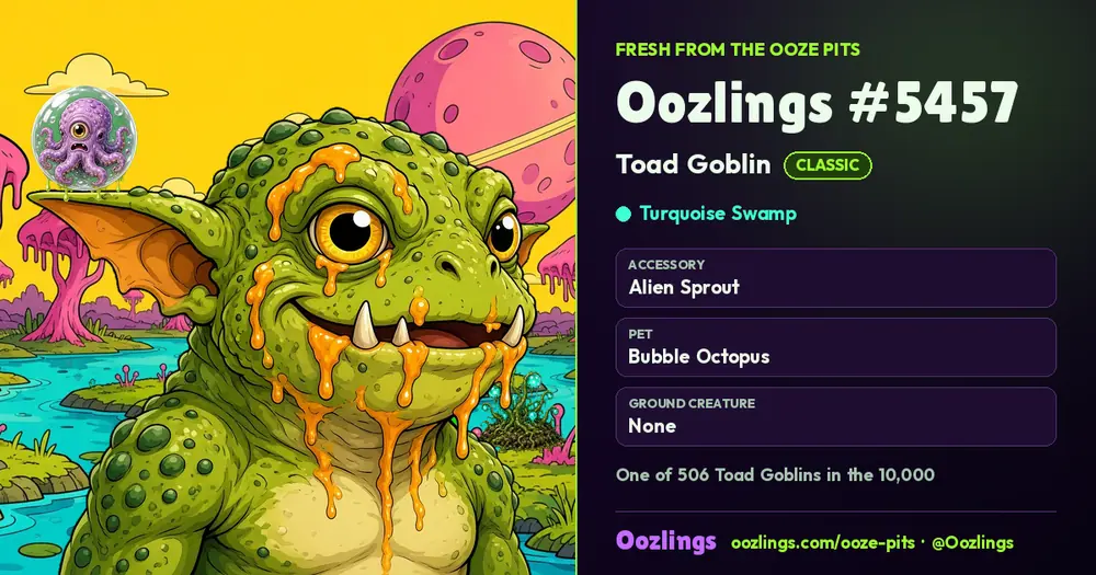 Oozlings #5457, a Classic Toad Goblin in Turquoise Swamp