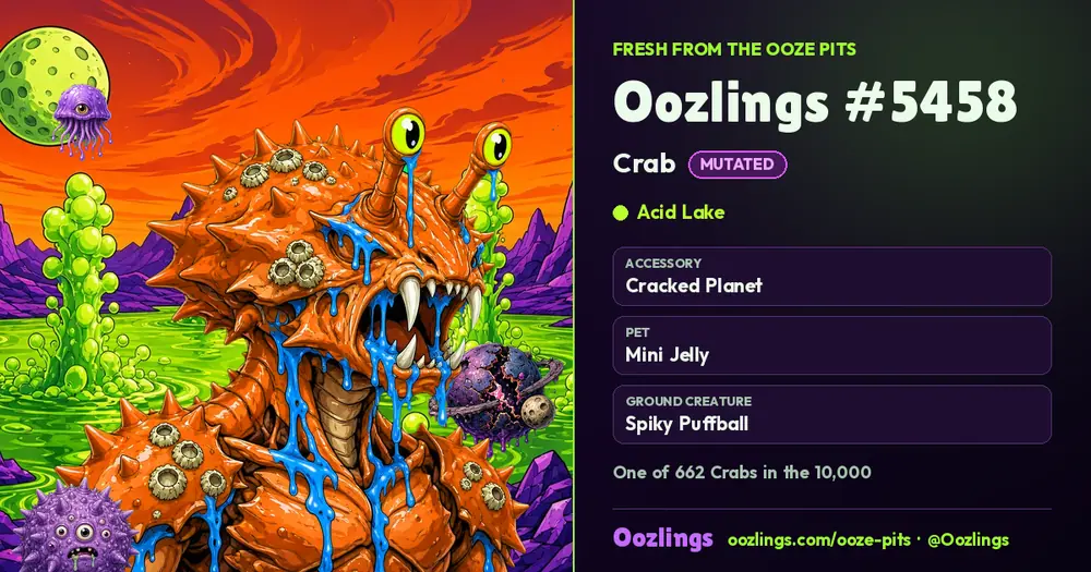 Oozlings #5458, a Mutated Crab in Acid Lake