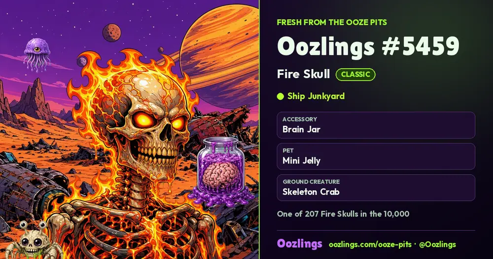 Oozlings #5459, a Classic Fire Skull in Ship Junkyard