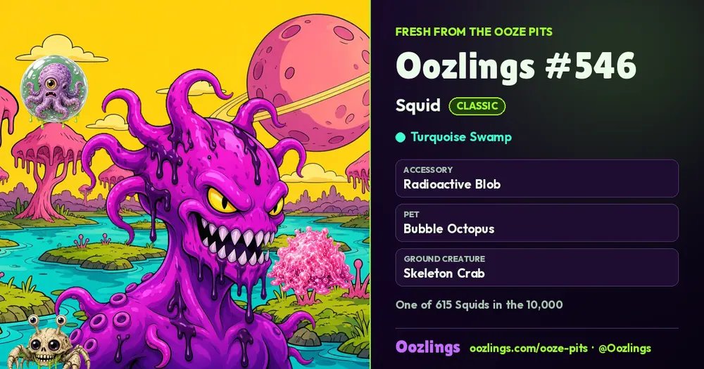 Oozlings #546, a Classic Squid in Turquoise Swamp